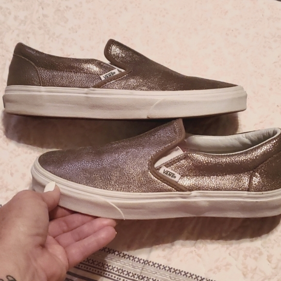 Rose Gold luster VANS slip on sneakers size W10/M8.5 - Picture 2 of 4